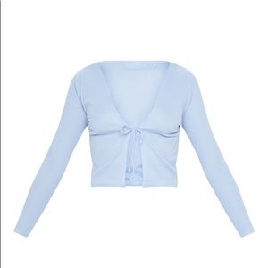 Baby Blue Tie Front Crop Top- S